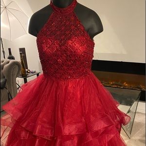 Burgundy, long length, layered, stone detailing on top. NEVER WORN BEFORE.